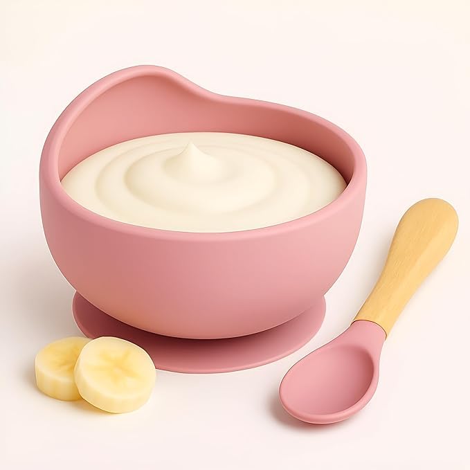 Baby Feeding Bowl & Spoon Set | Silicone Suction Bowl for Baby Food | BPA-Free Baby Bowl with Soft Feeding Spoon | Non-Slip Self-Feeding Bowl for Toddlers, Infants & Weaning, Pink-image-48