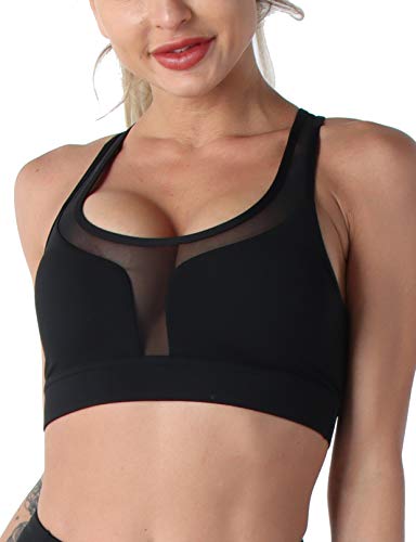 PIZOFF Damen Sport Tanktop BH mit Rück-Tasche Gym Laufen Fitness Wandern Bra Ohne Bügel Elastizität Bustier M Schwarz Cover