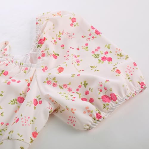 Image of Scarlet Darkness Women's Floral Corset Dress with Split 2026 Summer Spring Square Neck Midi Milkmaid Dresses Beige Red Floral S