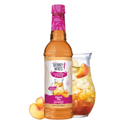 Jordan's Skinny Mixes Sugar Free Syrup, Peach Tea Flavor, Fruit Flavored Water Enhancer, Drink Mix for Iced Tea, Lemonade, Drinks, Low Calorie Water Flavoring, Dairy & Gluten Free, Kosher, 25.4 Fl Oz