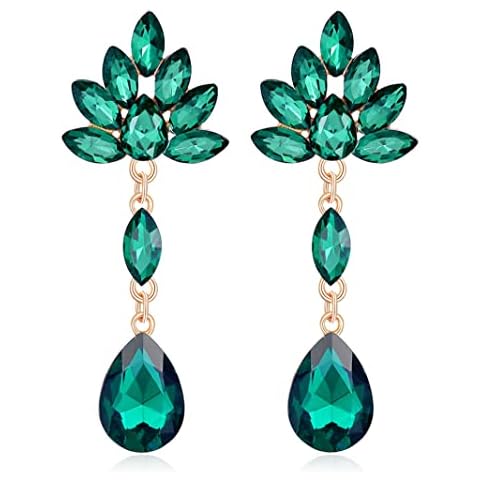 Green Rhinestone Tassel Earrings for Women Sparkly Prom Dangle Earrings Long Chandelier Bling Crystal Drop Statement Earrings Wedding Party Prom Dress Jewerly Gifts Cover