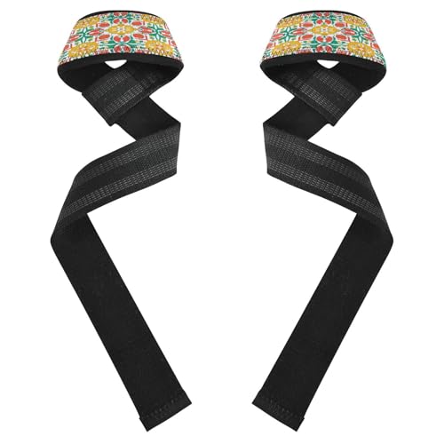 STAYTOP Mexican Style Ceramic Tiles Wrist Straps for Weightlifting,Lifting Straps with Neoprene Cushioned Wrist Padded and Anti-Skid Silicone for Strength Training,Bodybuilding,Deadlifting