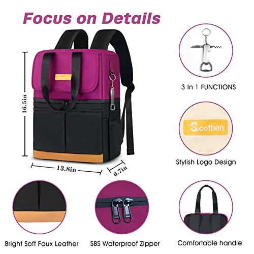 Image of Scothen Backpack Cooler with Double Decker & 12 Ice Packs- Keeps 36 Cans Cold for Up to 24 Hours- Waterproof & Leak Proof Insulated Cooler Backpack- Stylish Cooler Bookbag for Women Travel Work Beach