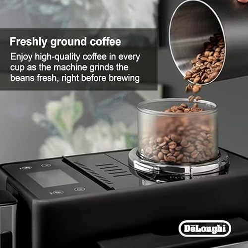 Image of DeLonghi Rivelia Fully Automatic Coffee Machine, Original Italian Brand, 16+ Hot & Cold Coffee Options, Patented LatteCrema Technology, Bean to Cup, Bean Switch System, 19 Bar Pressure, EXAM440.55.B