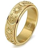 DURSI Sun Moon Star Spinner Fidget Ring for Anxiety for Men Women Stainless Steel Rotating Engagement Wedding Band (18K Gold, Size 6)