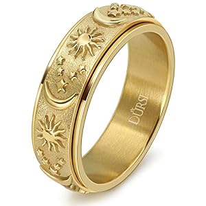 Sun Moon and Star Spinner Fidget Ring for Anxiety for Men Women Stainless Steel Rotating Engagement Wedding Band 8MM