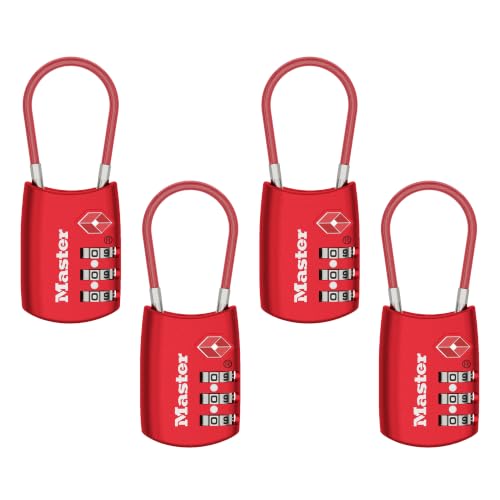 Image of Master Lock TSA Approved Combination Luggage Lock, 4-Pack, 4688REDEC4 | TSA Accepted Set Your Own Combination Travel Lock for Suitcases, Backpacks, Airport Security, Resettable 3-Digit Lock