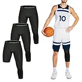 3 Pack Men's Compression Pants Single Leg 3/4 Basketball Tights Leggings Athletic Running Tights One Leg Base Layer Underwear Black S