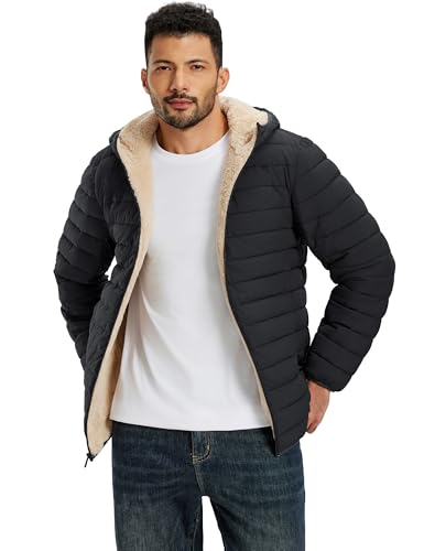 TACVASEN Men's Puffer Jacket Hooded Sherpa Lined Water Resistant Windproof Insulated Jacket Warm Winter Puffy Coat - Image 3