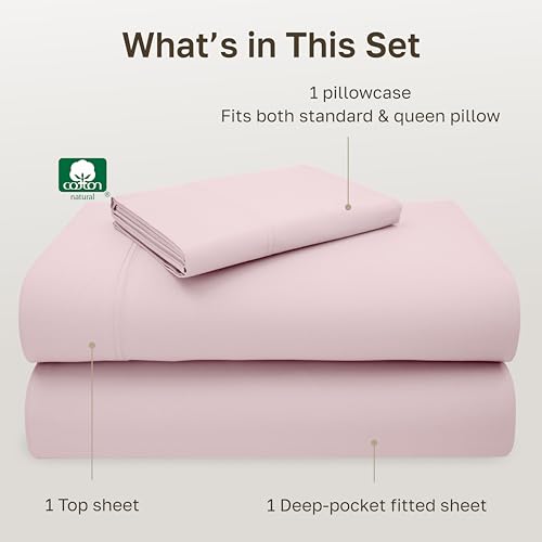 Image of California Design Den 5-Star Hotel-Quality Twin Bed Sheets Cotton, 100% Cotton Sheet Set - 600 Thread Count Sateen with Deep Pockets (Blush Pink)