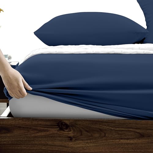 FreshCulture King Fitted Sheets, Bulk Pack of 6, Deep Pocket, Soft Microfiber Bottom Sheets for Home, Salons, Hotels, King Size Fitted Sheets Only (Navy Blue)