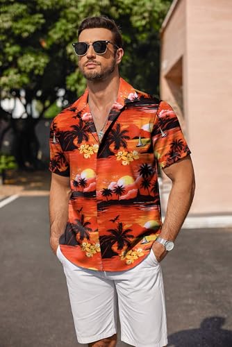 Image of COOFANDY Men's Linen Shirts Short Sleeve Casual Shirts Button Down Shirt for Men Beach Summer Wedding Shirt