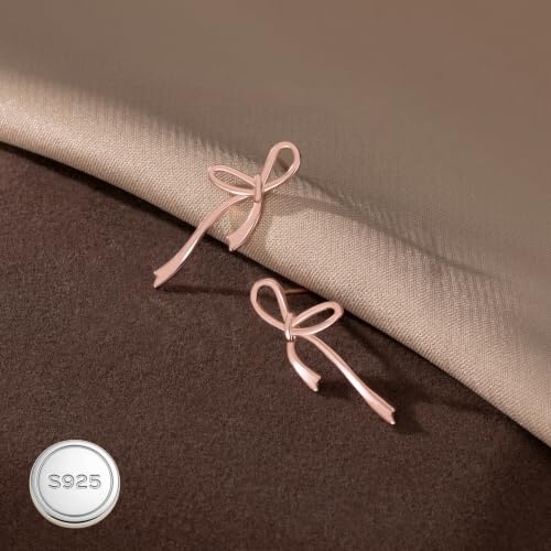 Image of Reffeer Solid 925 Sterling Silver Bow Stud Earrings Ribbon for Women Teen Girls Bowknot Stud Earrings Drops