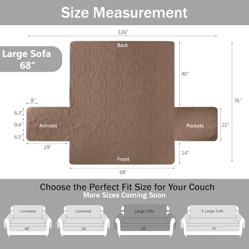 Image of Quilted Raw Umber Sofa Slipcovers with Pockets, Anti-Slip Camel Couch Covers for Sofa, Couch Cover for Dogs Cats Water-Repellent Machine Washable (Large Sofa 68 inch, Raw Umber)