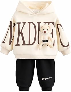 Googo Gaaga Boys Winter Hoodie & Pant Set with Teddy Patch – Warm Fleece Sweatshirt & Jogger Set for Kids (White & Black) Price In India
