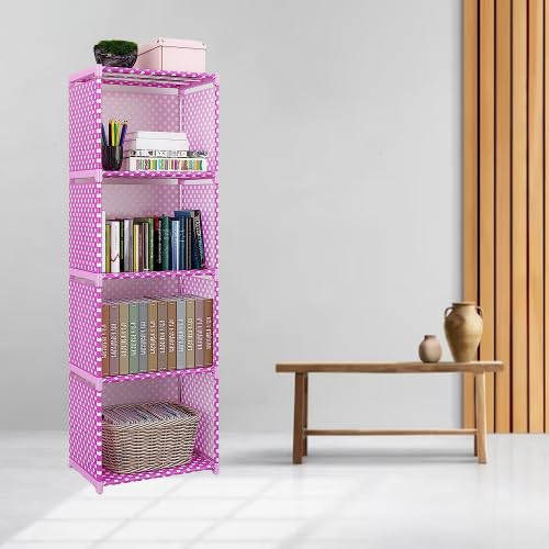 BuenoVida Book Shelf Alloy Steel Metal Storage Shelve for Books Storage Organizer| Children Book Rack Cabinet Shelves for Bedroom Office Living Room (Pink-4)-image-36