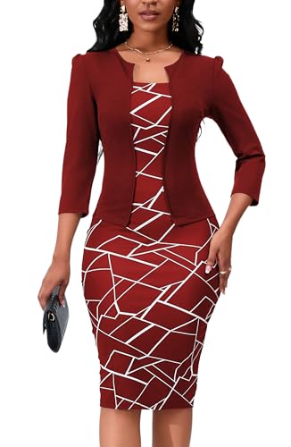 Image of Yajedo Women's Reto Bodycon Midi Dresses 3 /4 Sleeve Church Wear to Work Business Pencil Dress