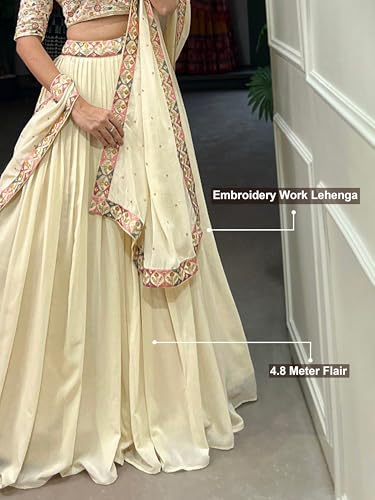 Image of TRENDMALLS Women's Georgette Embroidery work Lehenga Choli with Dupatta | Bridesmaid Wedding Lehenga Choli for women