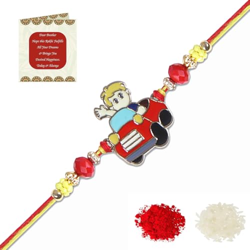 Image of Riddhika Ventures Premium Multicolour Meenakari Stylish Kids Rakhi Gifts for Brother, Sister with Roli Chawal and Greeting Card