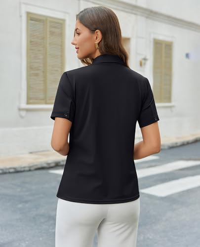 Image of Gleeivy Women's Slim Fit Button Down Shirt Stretch Short Sleeve Wrinkle-Free Work Blouse for Business Casual Office