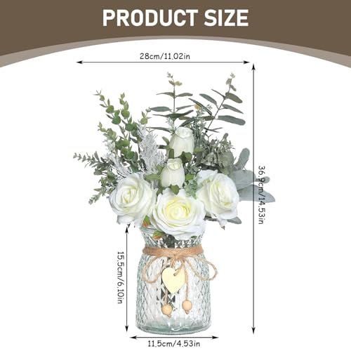 Fausses fleurs dans un vase pour centre de table, roses artificielles maison - 7