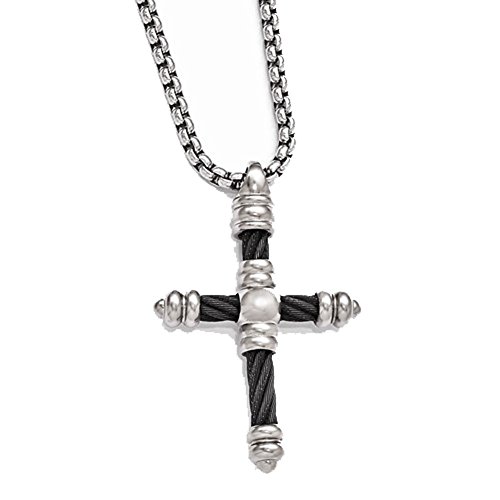 Edward Mirell Titanium Cable Cross Pendant Necklace
