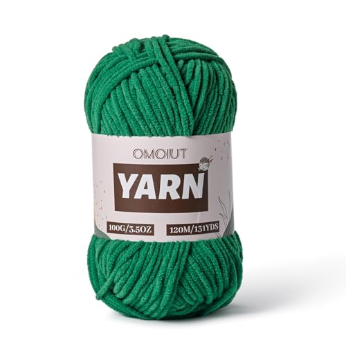 Image of Plush Chenille Chunky Crochet Yarn - Baby Yarn for Crocheting Soft - Velvet Yarns Knitting for Blankets Crafts - Fluffy Amigurumi Yarns 100g / 131yd (Greener)