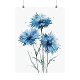 Bachelor Buttons Flower Poster, Bachelor Buttons Flower Art Print, Painting Décor Floral Wall Artwork Botanical Vintage Watercolor Home Decor Photo Colorful,250
