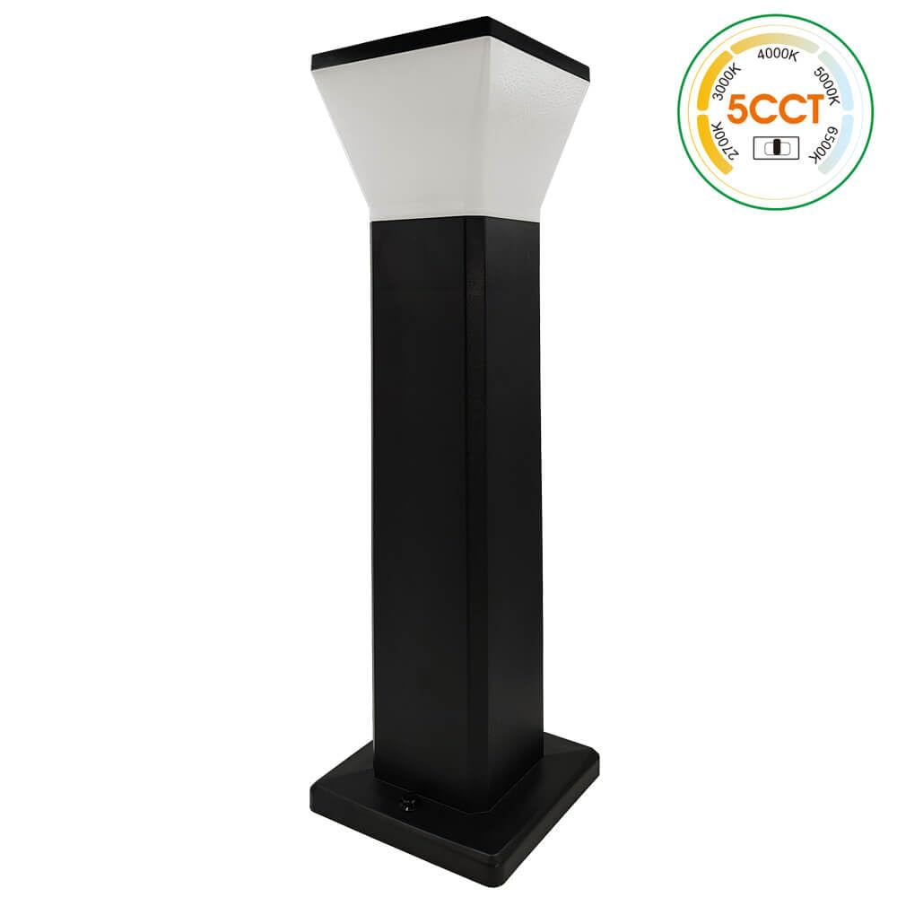 FactorLED 3PCs Balizas de Jardín Exterior LED 57cm Cuadradas, 9W, 900Lm, Bolardo para Caminos, Inoxidable, IP65 Impermeable, Negro, 5CCT Luz Seleccionable, Casquillo E27
