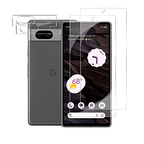 Pixel 7a Tempered Glass Screen Protector + Camera Lens Protector [ 2 + 2 Pack ][Fingerprint Unlock] [Anti-Scratch] [Case Friendly] HD Clear Protective Film for Google Pixel 7a