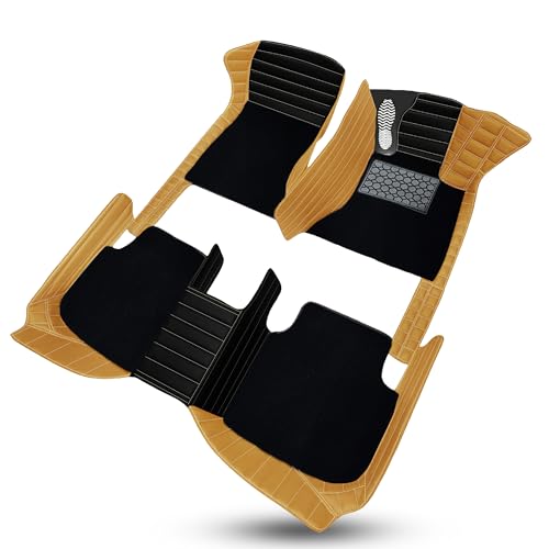 Image of 9D Exclusive Foot Mat | Waterproof | Anti-Slip | PU Leather | Full Coverage | All Weather | Custom Fitted | Car Mats | Compatible with KIA Seltos 2019-22 - Black Mango-Yellow