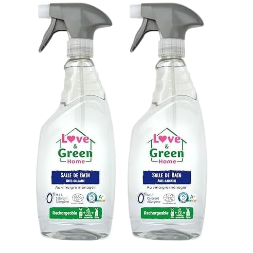 Love & Green Home Spray Nettoyant écologique salle de bain anti-calcaire au vinaigre ménager Certifié A+ par Air Label et Ecodétergent par Ecocert - 750ml (Lot de 2)