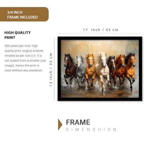 Image of HOTHOUSE Seven Running Vastu Lucky Horse Painting | 7 Horses Vastu Frame Wall Art Painting for Living Room Bedroom Office Home Decor Wall Decor Size (13X17 inch)