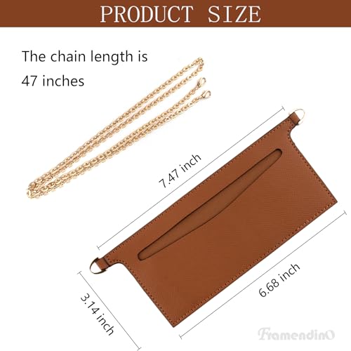 Framendino, Purse Insert Organizer with Metal Bag Chain Handbag Divider Pocket Inside Clutch for Women (Brown) - Thumbnail 2