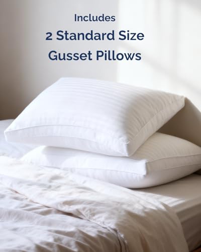 Image of Bed Pillows for Sleeping, Standard Size, Soft & Fluffy, Set of 2 - White | Down Alternative Filling, Hotel Luxury Quality, Gusseted Pillow for Back, Stomach & Side Sleepers, Comfy, Cozy & Breathable
