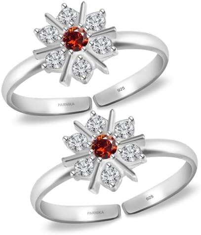 Parnika (Formerly MJ Designer Multi CZ Adorned Silver Toe Rings in Pure 92.5 Sterling Silver for Women | Chandi Bichiya | Gift for Her | With Certificate of Authenticity |
