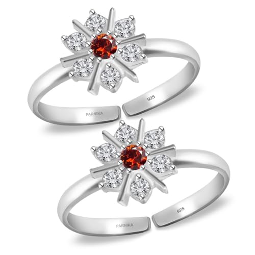Parnika (Formerly MJ Designer Multi CZ Adorned Silver Toe Rings in Pure 92.5 Sterling Silver for Women | Chandi Bichiya | Gift for Her | With Certificate of Authenticity |