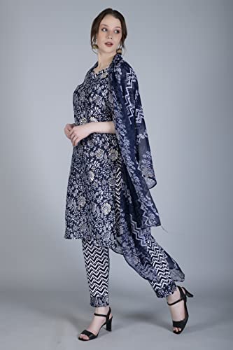 Image of DHRUVI TRENDZ Cotton Kurta Set With Dupatta For Women | Kurta Set For Women | Festive Kurta Set For Women | Regular Fit Kurta