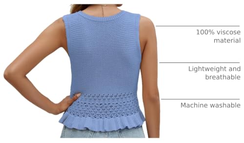 Image of VIMPUNEC Womens Crochet Crop Tank Tops Sleeveless Knit Sweater Vest Ruffle Hem Summer Top