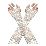 [Tidyworm] アームカバー レディース レース 手袋 花柄 夏 薄手 指なし ロング グローブ 女性用 日焼け防止 UVカット 紫外線対策 結婚式 パーティー 運転用 (ホワイト)