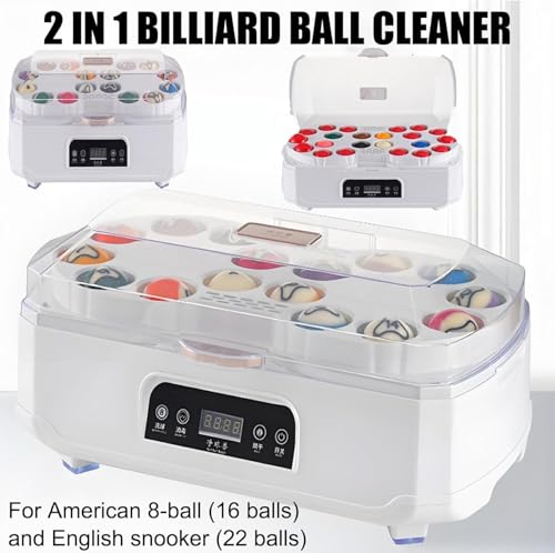 Limpiador de bolas de piscina 2 en 1 con pantalla LCD, lavado y secado de doble acción, adelante/atrás para pelotas de billar y billar