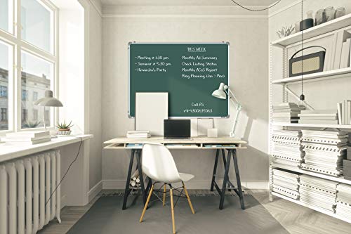 Image of Pragati Systems Genius Melamine (Non-Magnetic) Green Chalkboard for Classroom, School & Teaching with Lightweight Aluminium Frame | Clean Wipe & Non-Ghosting Surface | Large Size 3x4 Feet (Pack of 1)