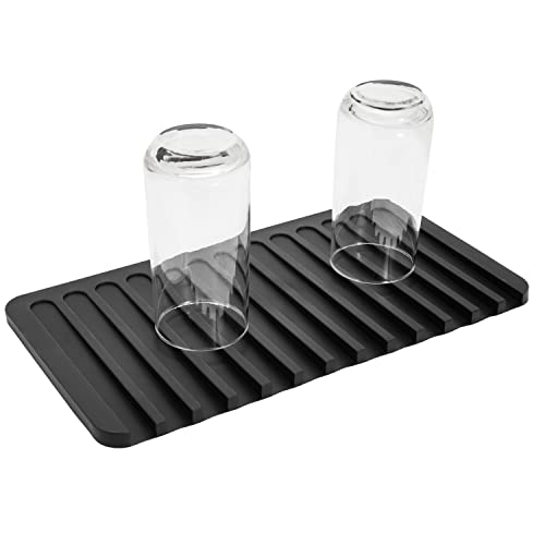 Talented Kitchen Self Draining Silicone Drying Mat. 15 X 8 Inches Dish And Glassware Sloped Board Silicone Tray In Black #TOP6