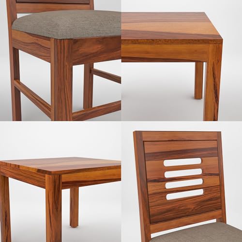 Image of Solid Sheesham Wood 2 Seater Dining Table Set with Cushioned Chairs for Dining Room | Living Room | Home & Office | Hotels Restaurant & Cafe (2 Seater, Honey)