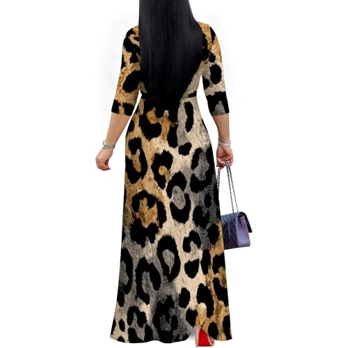 Image of Women Plus Size Long Sleeve V Neck Maxi Dress with Belt | Soft fabric relaxed fit three quarter sleeve v neck with pockets for party and daily wear