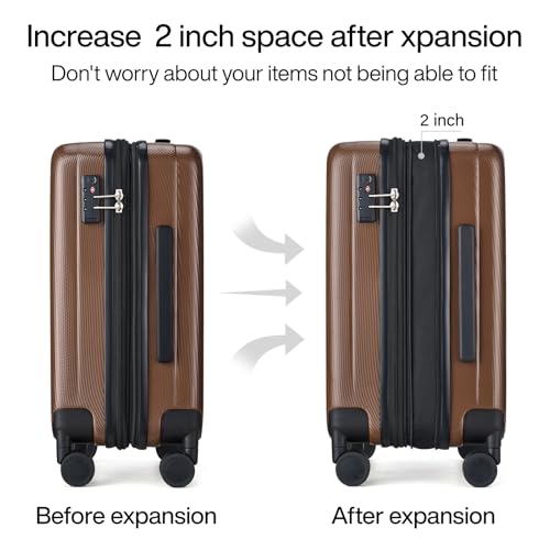 Hanke Expandable Hard Shell Luggage Sets 2 piece Carry on Luggage with Wheels Suitcases Lightweight Checked TSA Luggage Rolling Large Suitcase Travel Luggage Bag Woman Men 20/29 Inch(Brown)3