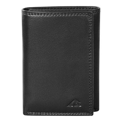 Image of ASAD Leather Slim Everyday Trifold Wallet with ID Window and Multiple Card Slots | Genuine Leather Double Stitched RFID Blocking Stylish | Gift for Him | Black