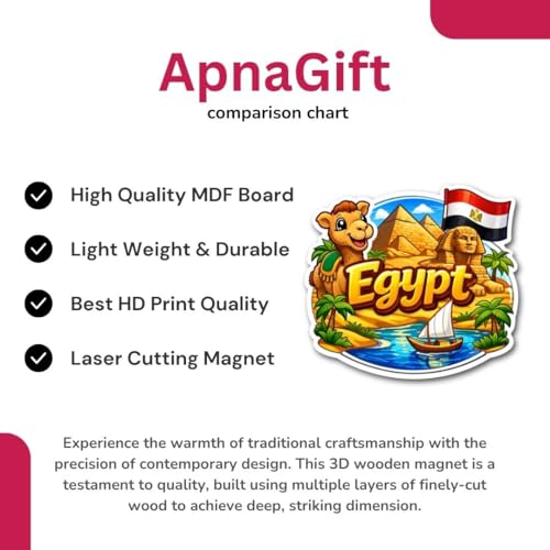 Image of Egypt Country Souvenir Wooden Refrigerator Stylish Fridge Magnet - Perfect Souvenir Gift for Brother, Sister, Kids | Kitchen Decor | Fridge Decoration | Size 3x3 Inches | Pack of 1