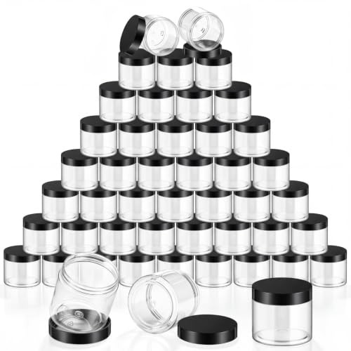 Patelai 60 Pcs Plastic Jars with Lids, Black, 2 oz