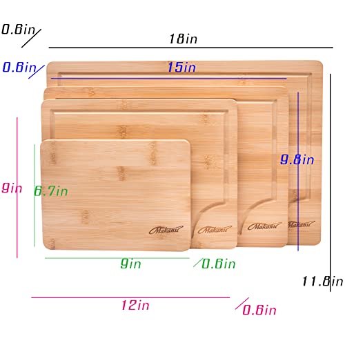 Bamboo Cutting Board Set Of 9,12,15,18 Inch, With Juice Groove,For Kitchen, Handles On Both Sides, Smooth Surface, Cut Fresh Food, Such As Vegetables, Fruits, Beef And Chicken #TOP2